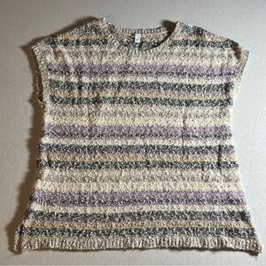 J Jill Cotton Blend Striped Sleeveless Summer Sweater- Purple, Cream, Black- XL